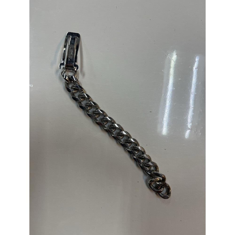 Vintage Speidel USA Rhodium Plated Tie Chain Tie Bar Mens Mid Century